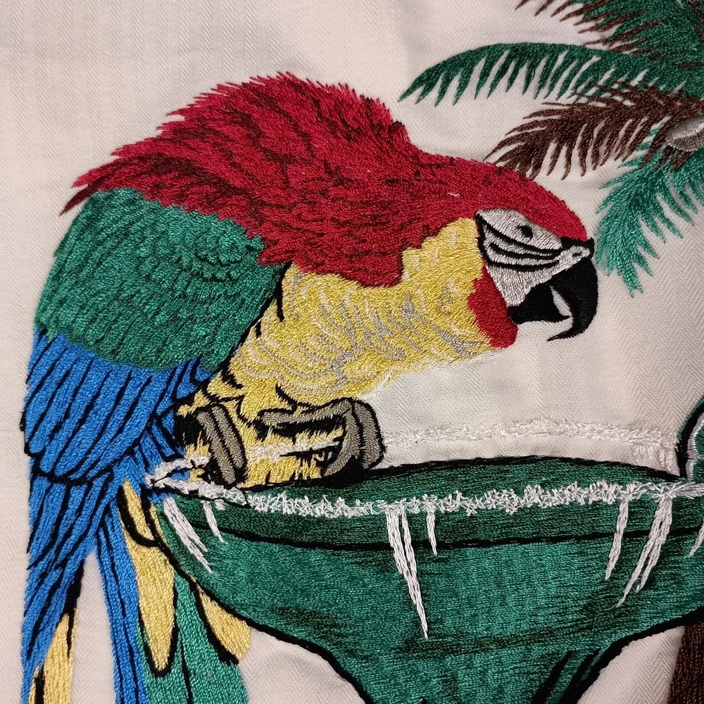 Caribbean XL Embroidered Parrot Mens Button Down Shirt - Picture 4 of 13